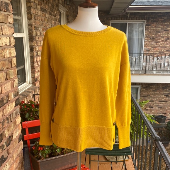 Talbots Mustard Knit Top with Button Accents - Picture 3 of 6